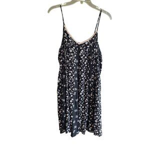 Black Floral Spaghetti Strap Mini Dress With Lace Trim L